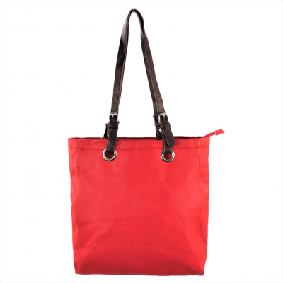 9033 - RED  LEATHER SHOPPING BAG